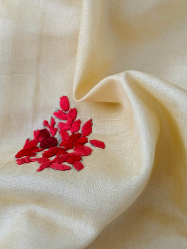 Lightweight Parsi Bullion Embroidery Pure Tussar Silk Saree | Cream yellow | Gujarati Hand Embroidery | Ships from California